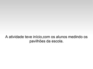 A atividade teve início,com os alunos medindo os pavilhões da escola. 