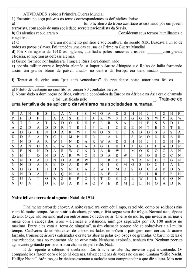 Primeira Guerra Mundial Simulado Com Gabarito – WKNPQ