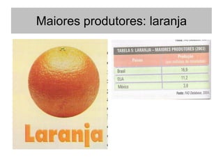 Maiores produtores: laranja
 