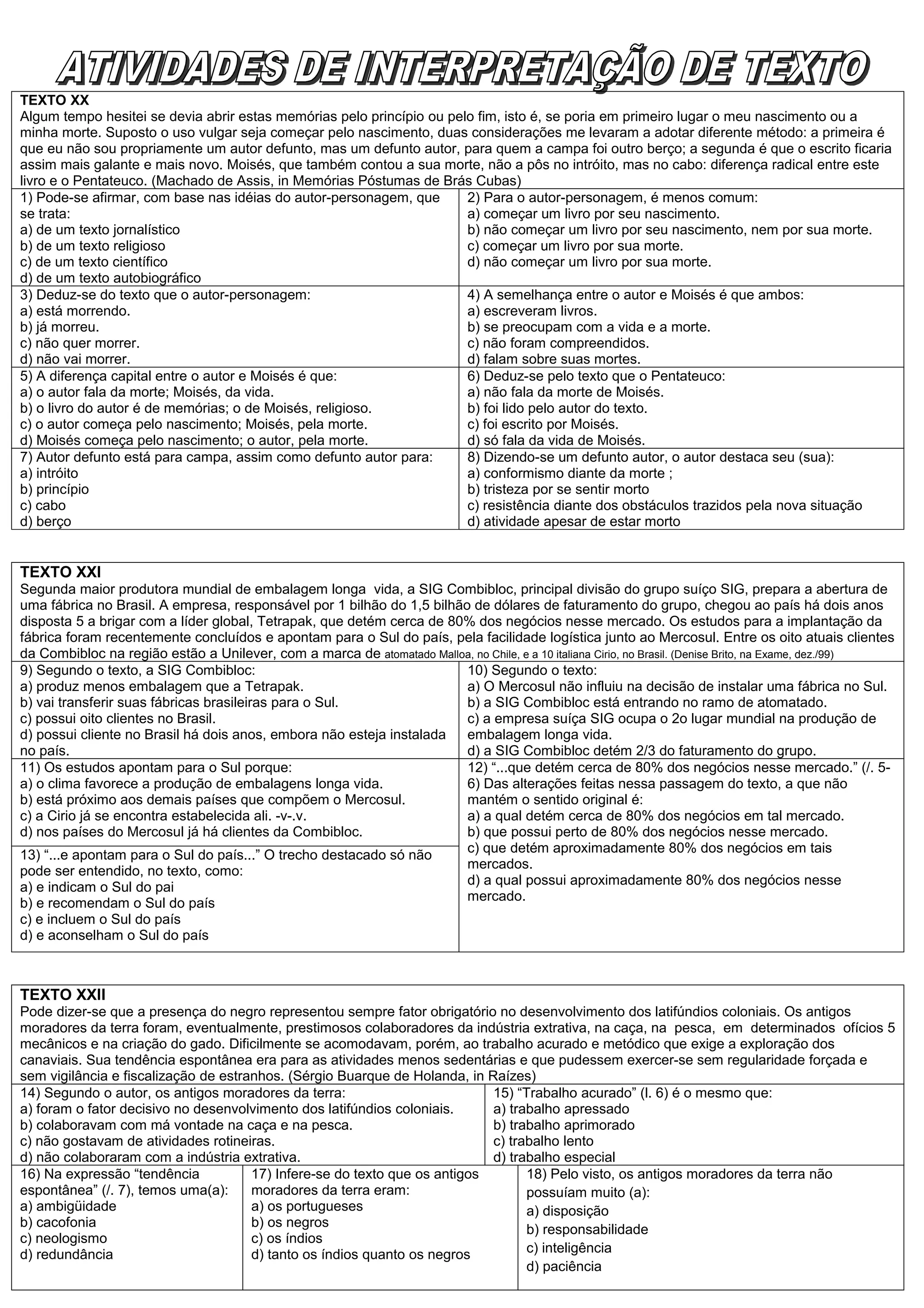 Atividades com interpretacao de texto | DOC