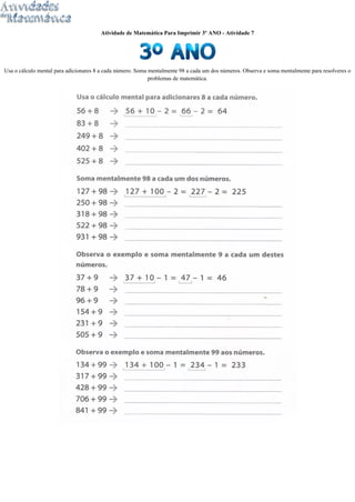 Atividades de Matemática para o 3º ano para imprimir