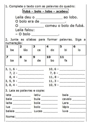 Atividades dezena e letra l