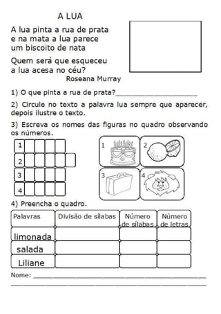 Atividades dezena e letra l