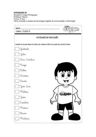Ordem Alfabética - Atividade 3º ano - Atividades Educativas