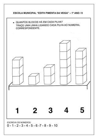 ESCOLA MUNICIPAL “EDITH PIMENTA DA VEIGA” – 1º ANO / 9
ESCREVA OS NÚMEROS:
0 - 1 - 2 - 3 - 4 - 5 - 6 -7 - 8 - 9 - 10
 