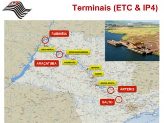 Terminais (ETC & IP4)

          RUBINÉIA



 TRÊS IRMÃOS
                     NOVA AVANHANDAVA




                PROMISSÃO
ARAÇATUBA
                                        IBITINGA


                                            BARIRI




                                                   BARRA BONITA


                                                                  ÁRTEMIS



                                                     SALTO
 