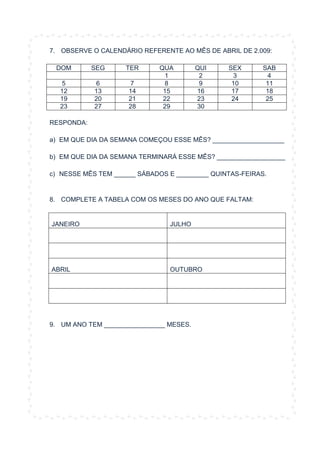 Atividades meses do ano e dias da semana