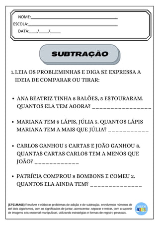[Digite texto]
NOME:
ESCOLA:
DATA: / /
 