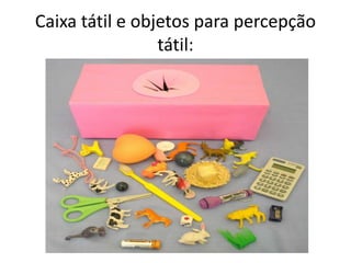 Caixa tátil e objetos para percepção
tátil: