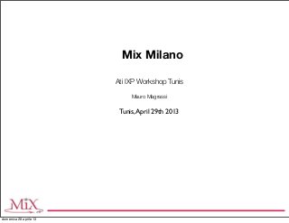 Mix Milano
Ati IXP Workshop Tunis
Tunis,April 29th 2013
Mauro Magrassi
domenica 28 aprile 13
 