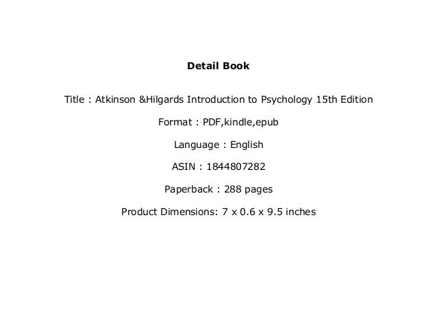 P D F Book Library Atkinson Hilgards Introduction To Psychology 15t