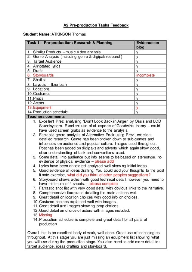 Atkinson thomas a2 cw pre production tasks improvements