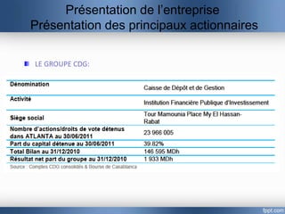 Présentation de l’entreprise
Présentation des principaux actionnaires

LE GROUPE CDG:
 