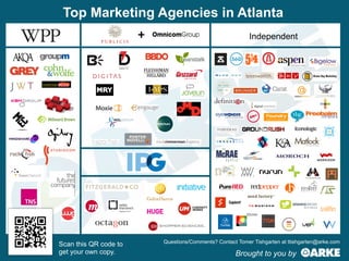 Independent
Top Marketing Agencies in Atlanta
Scan this QR code to
get your own copy.
Questions/Comments? Contact Tomer Tishgarten at ttishgarten@arke.com
Brought to you by
+
 