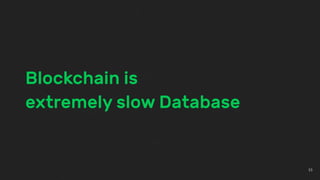 Blockchain is
extremely slow Database
33
 