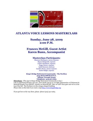 Atlanta Voice Lessons Masterclass Flyer