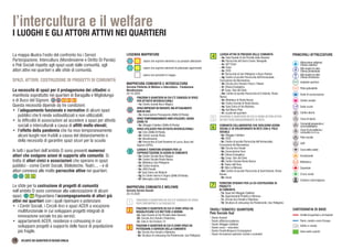 l’intercultura e il welfare
I LUOGHI E GLI ATTORI ATTIVI NEI QUARTIERI
SPAZI IMPIEGATI IN PASSATO, MA ATTUALMENTE
NON IN USO
- 2a: Associazione Passaparola (Diritto Di Parola)
SPAZI TEMPORANEAMENTE NON UTILIZZATI, CAUSA
COVID-19
- 3a: Villaggio Catellani (Diritto Di Parola)
SPAZI UTILIZZATI PER ATTIVITÀ INTERCULTURALI
- 4a: Ceis (Diritto Di Parola)
- 4b: Centro sociale Rosta
- 4c: Mondinsieme
- 4d: Parrocchia di Sant’Anselmo di Lucca, Buco del
Signore (CPIA)
2
3
4
FRAZIONI O QUARTIERI IN CUI CI SONO SPAZI DA
POTENZIARE A SERVIZIO DELLA COMUNITÀ
- 3a: Circolo Arci Fenulli e Palestrina
- 3b: Struttura di cohousing Via Pindemonte, San Pellegrino
LUOGHI ATTIVI DI PRESIDIO DELLE COMUNITÀ
- 4a: Sala Grande di Via Portella delle Ginestre
- 4b: Parrocchia del Sacro Cuore, Baragalla
- 4c: GET Dolci
- 4d: Osea
- 4e: CEIS
- 4f: Parrocchie di San Pellegrino e Buon Pastore
- 4g: Centro di ascolto Parrocchia dell’Immacolata
Concezione Via Bismantova
- 4h: Circolo Arci Fenulli e Parco i Platani
- 4i: Chiesa Evangelica
- 4l: Coop. Giro del Cielo
- 4m: Centro di ascolto Parrocchia di S.Antonio, Rosta
Nuova
- 4n: Biblioteca di Rosta Nuova
- 4o: Centro Sociale di Rosta Nuova
- 4p: Sala Civica di Via Wybicky
- 4q: Get Marco Polo
- 4r: scuole del quartiere
MAPPATURA COMUNITÀ E WELFARE
Servizio Servizi Sociali
20.10.2020
FRAZIONI O QUARTIERI IN CUI CI SONO SPAZI DA
RIQUALIFICARE E/O METTERE A NORMA
-2a: Sala Grande di Via Portella delle Ginestre
-2b: Circolo Arci Fenulli e Palestrina
-2c: Sala in Via Fontana 15
2
7
6 COMUNITÀ COLLABORATIVE CHE SVOLGONO AZIONI
SOCIALI E DI VOLONTARIATO IN RETE CON IL POLO
SOCIALE
- 6a: Villaggio Catellani
- 6b: CEIS
- 6c: Centro di ascolto Parrocchia dell’Immacolata
Concezione Via Bismantova
- 6d: Circolo Arci Fenulli
- 6e: Associazione Face
- 6f: Chiesa Evangelica
- 6g: Coop. Giro del Cielo
- 6h: Centro Sociale Rosta Nuova
- 6i: Teatro dell’Orsa
- 6l: Villa Le Mimose
- 6m: Centro di ascolto Parrocchia di Sant’Antonio, Rosta
Nuova
- 6n: Auser
TERRITORI SFIDANTI PER LA CO-COSTRUZIONE DI
PROGETTI
DI COMUNITÀ
- 7a: Spazi del Villaggio Catellani
- 7b: Appartamenti Protetti Le Mimose
- 7c: Circolo Arci Fenulli e Palestrina
- 7d: Struttura di cohousing Via Pindemonte, San Pellegrino
5 FRAZIONI O QUARTIERI IN CUI CI SONO ATTORI ATTIVI
DA METTERE MAGGIORMENTE IN RETE
3
4
- Tavolo Anziani
- Tavolo affido/accoglienza
- Tavolo Villaggio Catellani
- Tavolo socio – educativo
- Tavolo Fenulli-Bergonzi-Compagnoni
- Tavolo formazione operatori sociali e scolastici
TAVOLI TEMATICI/ QUARTIERE
Polo Sociale Sud
5
LUOGHI E TERRITORI SFIDANTI PER LA
COPROGETTAZIONE DI AZIONI DI COMUNITÀ
- 5a: Centro Sociale Buco Magico
- 5b: Centro Sociale Rosta Nuova
- 5c: Biblioteca San Pellegrino
- 5d: Centro Insieme
- 5e: ARCI Fenulli
- 5f: Sala Civica via Wybicki
- 5g: Ex Centro diurno il Sogno (Diritto Di Parola)
- 5f: Valorugby (club house)
FRAZIONI O QUARTIERI IN CUI C’È CARENZA DI SPAZI
PER ATTIVITÀ INTERCULTURALI
- 1a: Centro sociale Buco Magico
1
1 FRAZIONI O QUARTIERI IN CUI C’È CARENZA DI SPAZI
PER L’INCONTRO E LA SOCIALITÀ
MAPPATURA COMUNITÀ E INTERCULTURA
Servizio Politiche di Welfare e Intercultura - Fondazione
Mondinsieme
20.10.2020
valore non presente in mappa
LEGENDA MAPPATURE
valore che esprime elementi a cui prestare attenzione
valore che esprime elementi di potenziale opportunità
PRINCIPALI ATTREZZATURE
Attrezzature religiose:
Chiesa cattolica
Altri luoghi di culto:
Chiesa protestante
Altri luoghi di culto:
Chiesa ortodossa
Impianto sportivo
Pista polivalente
Centro sociale
Centro diurno
Casa di riposo
Comunità terapeutica /
socioriabilitativa
Casa di accoglienza /
comunità m.s.n.a.
Polo sociale
ASP
Casa della salute
Scuola/asilo
Ospedale
Sede di associazione
Biblioteca
Cimitero interreligioso
Sede scout
Croce verde
Ambiti di quartiere e di frazione
Aree verdi e parchi
Edifici e strade
Fiumi, canali e corsi d’acqua
CARTOGRAFIA DI BASE
18 ATLANTE DEI QUARTIERI DI REGGIO EMILIA
La mappa illustra l’esito del confronto tra i Servizi
Partecipazione, Intercultura (Mondinsieme e Diritto Di Parola)
e Poli Sociali rispetto agli spazi usati dalle comunità, agli
attori attivi nei quartieri e alle sfide di comunità.
SPAZI, ATTORI, COSTRUZIONE DI PROGETTI DI COMUNITÀ
La necessità di spazi per il protagonismo dei cittadini si
manifesta soprattutto nei quartieri di Baragalla e Migliolungo
e di Buco del Signore. 2
Questa necessità dipende da tre condizioni:
•	 l’adeguamento funzionale e normativo di alcuni spazi
pubblici che li rende sottoutilizzati o non utilizzabili;
•	 la difficoltà di associazioni ad accedere a spazi per attività
sociali e interculturali a causa di affitti molto elevati;
•	 l’effetto della pandemia che ha reso temporaneamente
alcuni luoghi non fruibili a causa del distanziamento e
della necessità di garantire spazi sicuri per la scuola
In tutti i quartieri dell’ambito D sono presenti numerosi
attori che svolgono azioni di supporto alle comunità. Si
tratta di attori civici e associazioni che operano in spazi
pubblici - come Centri Sociali, Biblioteche, Teatri,... - e di
attori connessi alle molte parrocchie attive nei quartieri.
3 4 6
4
Le sfide per la costruzione di progetti di comunità
nell’ambito D sono connesse alla valorizzazione di alcuni
spazi. 7 Riguardano l’accompagnamento di attori già
attivi nei quartieri con i quali ripensare e potenziare:
•	 i Centri Sociali, i Circoli Arci e spazi ACER a vocazione
multifunzionale in cui sviluppare progetti integrati di
innovazione sociale tra più servizi;
•	 appartamenti ACER, residenze e cohousing in cui
sviluppare progetti a supporto delle fasce di popolazione
più fragile.
 