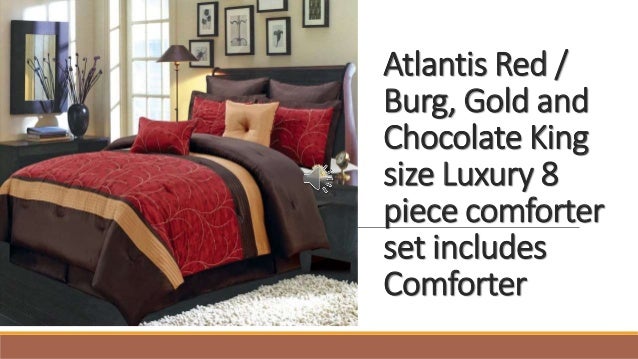 Atlantis Red Burg Gold And Chocolate King Size Luxury 8 Piece Comfo