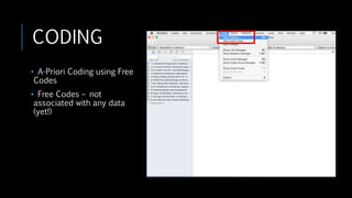 CODING
• A-Priori Coding using Free
Codes
• Free Codes – not
associated with any data
(yet!)
 