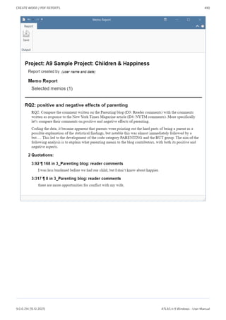 CREATE WORD / PDF REPORTS 490
9.0.0.214 (15.12.2021) ATLAS.ti 9 Windows - User Manual
 