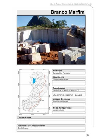 Atlas de Rochas Ornamentais do Estado do Espírito Santo
185
 