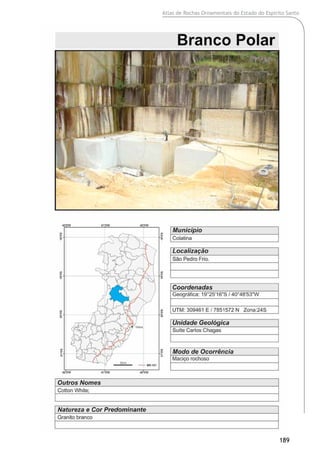 Atlas de Rochas Ornamentais do Estado do Espírito Santo
189
 