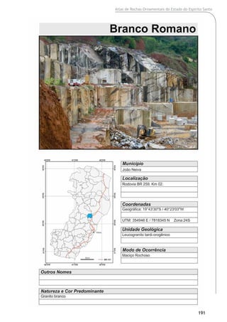 Atlas de Rochas Ornamentais do Estado do Espírito Santo
191
 
