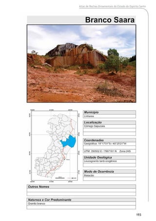 Atlas de Rochas Ornamentais do Estado do Espírito Santo
193
 