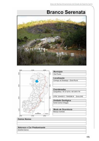 Atlas de Rochas Ornamentais do Estado do Espírito Santo
195
 