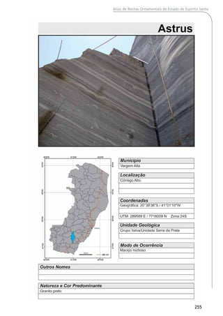 Atlas de Rochas Ornamentais do Estado do Espírito Santo
255
 