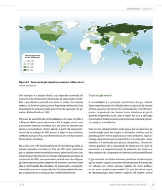 Gás Natural | Capítulo 6




             Reservas de gás natural
             em 2007 (trilhões de m³)

                0,09 a 1,00
                1,01 a 2,00
                2,01 a 8,00
                8,01 a 45,0




    Figura 6.1 - Reservas de gás natural no mundo em trilhões de m3.
    Fonte: BP, 2008 (adaptado).




    Um exemplo é o próprio Brasil, cuja expansão acelerada do          O que é o gás natural
    consumo está diretamente relacionada às importações da Bo-
    lívia – que, desde os anos 80, está entre os países com maiores    A versatilidade é a principal característica do gás natural.
    reservas da América Latina, junto à Argentina e Venezuela. Essa    Este energético pode ser utilizado tanto na geração de energia
    importação foi proporcionada pelo início de operação do ga-        elétrica, quanto em motores de combustão do setor de trans-
    soduto Bolívia/Brasil em 1999.                                     portes, na produção de chamas (como substituto ao gás li-
                                                                       quefeito de petróleo, GLP), calor e vapor. Por isso, a aplicação
    Um caso de aumento da comercialização com base no GNL é            é possível em todos os setores da economia: indústria, comér-
    o Oriente Médio, particularmente o Irã. A região possui uma        cio, serviços e residências.
    das maiores reservas mundiais, mas encontra-se distante dos
    centros consumidores. Assim, apenas a partir do desenvolvi-        Este recurso natural também pode passar por um processo de
    mento da tecnologia do GNL passou a exportar para América          transformação para dar origem a derivados similares aos do
    do Norte, Europa e Ásia, transformando-se em um dos maiores        petróleo, porém menos agressivos ao meio ambiente. Essa tec-
    fornecedores mundiais.                                             nologia, denominada gas-to-liquid (GTL), é recente, tem custos
                                                                       elevados e é dominada por poucas companhias. Outros ele-
    De acordo com o BP Statistical Review of World Energy 2008, as     mentos positivos são a capacidade de dispersão em casos de
    reservas provadas mundiais no final de 2007 eram suficientes       vazamento e a pequena emissão de poluentes em toda a ca-
    para o abastecimento mundial durante os próximos 60 anos. Isto     deia produtiva se comparado aos demais combustíveis fósseis.
    representa um decréscimo em relação às projeções com base na
    conjuntura de 2005, que apontavam para 66 anos. A configura-       O gás natural é um hidrocarboneto resultante da decomposi-
    ção deste cenário, porém, depende de inúmeras variáveis. Entre     ção da matéria orgânica durante milhões de anos. É encontrado
    elas, a continuidade das atividades de exploração, o comporta-     no subsolo, em rochas porosas isoladas do meio ambien-
    mento do consumo e a expansão das fontes renováveis de ener-       te por uma camada impermeável. Em suas primeiras etapas
    gia, o que preserva a utilização dos combustíveis fósseis.         de decomposição, esta matéria orgânica de origem animal



                                                                                           Atlas de Energia Elétrica do Brasil       95
 