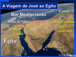 Joseph’s Journey to Egypt




A Viagem de José ao Egito
            Click to add title     Canaã
           Mar Mediterrâneo
           Click to add text
           
       Delta do Nilo             José vendido
                                    para a
          Potifar &                caravana
            Faraó
                        Sinai
Egito

© EBibleTeacher.com                NASA Photo
                                           ÍNDICE
 