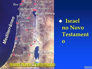 Sidom       Cesaréia de
                Tiro                      Filipe
                                                                 Israel in the New Testament




                    Cafarnaum             Betsaida
                                       Mar da Galiléia
                         Nazaré
                       Cesaréia                               Israel


                                          Rio Jordão
                               Samaria                       no Novo
                       Jope                                  Testament
                       Jerusalém
                                 Jericó
                                                             o
                              Hebrom      Mar Morto
                      Gaza

           Israel Novo Testamento
© EBibleTeacher.com                             NASA PHOTO                                     ÍNDICE
 