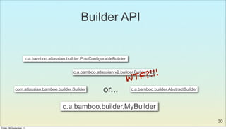 Builder API


                          c.a.bamboo.atlassian.builder.PostConfigurableBuilder



                          ...