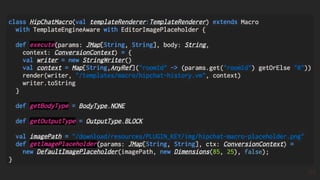 Example Scala plugin
• Servlet & XWork action
• Conﬂuence macro
• REST via Jersey/Jackson
• Build setup
• Use as a startin...