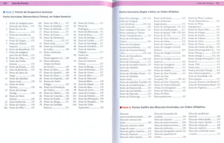 . Parte 2: Pontos de Acupuntura Auricular                                                        Pontos Auriculares (Nogier e Bohr), em Ordem Alfabética

Pontos Auriculares(Nomenclatura Chinesa),em OrdemNumérica                                                                            Ponto da Próstata           155   Ponto do Plexo Cardíaco
                                                                                                 Fossa Pós-antitrago      139, 163
                                                                                                 Linha da Vertigem                   Ponto da Renina/                  (Ponto Maravilhoso)         147
  I Ponto de Analgesiapara     24b   Ponto do Olho 2      133     80 Ponto da Uretra      151                                                                          Ponto do Plexo
                                                                                                 (von Steinburg)          139, 162   Angiotensina                155
    Extração do Dente 125      26a   Ponto da Hipófise 137        82 Ponto do                    Linha Sensoria!               163   Ponto de Antiagressão .127, 135   Hipogástrico                147
  2 Ponto do Céu da             30   Ponto da Parótida    137        Diafragma            151                                        Ponto de Antidepressão      127   Ponto do Plexo Solar        147
                                                                                                 Ponto Análogo â Nicotina..   131
    Boca                 125    31   Ponto da Asma         137    83 Ponto de Bifurcação. 151                                        Ponto de Jerome (29b).139, 163    Ponto do Polegar            143
                                                                                                 Ponto Análogo ao Valium
  3 Ponto do Assoalho da        33   Ponto da Fronte      137     84 Zona da Boca         157                                        Ponto do ACTH               135   Ponto do Punho              143
                                                                                                 (Ponto Tranqüilizante)       131
    Boca                 125    34   Ponto da Substância          85 Zona do EsMago       157                                        Ponto do Anus (Externo) ... 153   Ponto do Tálamo             141
                                                                                                 Ponto da Articulação do
  4 Ponto da Língua      125         Cinzenta         133, 137    86 Zona do Cárdia       157    Ombro                        143    Ponto do Clima              153   Ponto do Tímo               145
  5 Ponto do Maxilar            35   Ponto Solar           137    87 Zona do Estômago... 157     Ponto da Articulação                Ponto do Cotovelo           143   Ponto do Útero              155
    Superior             125    49   Ponto da Articulação         88 Zona do Duodeno      157                                                                          Ponto dos Dedos da Mão 143
                                                                                                 Temporomandibular            141    Ponto do Gânglio Cervical
  6 Ponto da Mandibula. 125          do Joelho             149    89 Zona do Intestino           Ponto da Cinetose/Náusea            Inferior                    145   Ponto Neurovegetativo 11 136
  7 Ponto de Analgesia          51   Ponto Autônomo                  Delgado              157    (29a)                   139,164     Ponto do Gânglio Cervical         Ponto Ômega 1          153, 165
    para Dor de Dente 125            {Ponto                       90 Zona 4 do                                                       Médio                       145
                                                                                                 Ponto da Dependência                                                  Ponto Ômega 2          153,165
  8 Ponto do Olho        125         Neurovegetativo I) 149          Apêndice             157    Quimica (29c)           139, 163    Ponto do Gânglio Cervical         Ponto Ômega Principa1127,165
  9 Ponto da Orelha             55   Ponto Shenmen                91 Zona do Intestino                                                                                 Ponto R                     153
                                                                                                 Ponto da Frustração          131    Superior                    145
    Interna              125         (Ponto do Portal                Grosso               157    Ponto da Genitália Externa. 153     Ponto do Gestagênio         155   Ponto TSH                   135
 10 Ponto da Tonsila     125         do Divino)            149    92 Zona da Bexiga     : 157'   Ponto da Glândula                   Ponto do Interferon         131   Ponto Zero                  153
 11 Zona da Bochecha 125        56   Ponto da Pelve        149    93 Zona da Próstata     157    Mamária                      145    Ponto do Ombro              143   Pontos da Línha Ômega       165
 12 Ponto do Apice do           57   Ponto do Quadril      149    94 Zona do Ureter       157    Ponto da Glândula Pinea!... 131     Ponto do Osso Frontal       141   Sulco Neurovegetativo       165
    Trago                129    58   Ponto do Útero        149    95 Zona do Rim          157    Ponto da Glândula                   Ponto do Osso                     Zona da Ansiedade e da
 13 Ponto da Glândula           60   Ponto da Dispnéia 149        96 Zona do Pâncreas/                                                                                 Preocupação                 127
                                                                                                 Supra-renaL                145      Occipital (29)         139, 163
    Supra-renal          129    62   Pontos do Dedo/                 VesiculaBiliar       159    Ponto da Glândula Tireóide 145      Ponto do Osso TemporaL... 141     Zona da Tristeza e do Prazerl27
 14 Ponto do Nariz                   Polegar               143    97 Zona do Figado       159                                        Ponto do Ovário/Testiculo         Zona do Parênquima Renal 155
                                                                                                 Ponto da Gonadotropina        135
    Externo              129    64   Ponto da Articulação         98 Zona do Baço         159    Ponto da Hemorróida           155   (Ponto do Estrogênio)       155   Zona do Trigêmeo            127
 15 Ponto da Laringe/                do Ombro              143    99 Ponto da Ascite      159    Ponto da Lateralidade         131   Ponto do Pâncreas           145
    Faringe              129    65   Ponto do Ombro        143   100 Zona do Coração      159    Ponto da Opressão             153   Ponto do Plexo
 16 Ponto do Nariz              66   Ponto do Cotovelo 143       101 Zona do Pulmão       159                                        Broncopulmonar              147
                                                                                                 Ponto da Orofaringe           131
    Interno              129    67   Ponto do Punho        143   102 Zona dos Brônquios. 159
 22 Zona Endócrina       133    78   Ponto da Alergia      151   103 Zona da Traquéia     159
 23 Ponto do Ovârio      133    79   Ponto da Genitália          104 Zona do Triplo
24a Ponto do Olho I      133         Externa               151       Aquecedor            159    . Parte 3: Pontos Gatilho dos Músculos Envolvidos, em Ordem Alfabética

                                                                                                 Músculo                             Músculo levantador da             Músculo quadriceps
                                                                                                 esternocleidomastóideo        198   escápula                    194   femoraL                    240
                                                                                                 Músculo extensor dos                Músculo masseter            176   Músculo subescapular       224
                                                                                                 dedos                         228   Músculo peitoral maior      204   Músculo supra-espiual      216
                                                                                                 Músculo extensor radíal             Músculo peitoral menor      210   Músculo temporaL           168
                                                                                                 longo do carpa                226   Músculo piriforme           250   Músculo trapézio           186
                                                                                                 Músculo glúteo máximo         252   Músculo pterigóideo lateral 182   Músculos rombóide maior
                                                                                                 Músculo iliopsoas             232   Músculo quadrado do               e menor                    212
                                                                                                 Músculo infra-espinaL         220   lombo                       236
 