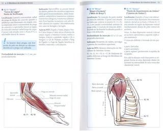 12    . O Meridiano     do Intestino Grosso                                                                                                                       o Meridiano do Intestino Grosso    13



. 16 11 "Quchi"                                       Indicação: Epicondilite na porção lateral        . 16 14 "Binao"                                     .1615    "Jianyu"
                                                      do úmero, paresia dos membros superiores,          "Braço e Escápula"                                   "Ponto de Assentimento       do Ombro"
  "(urva da lagoa"
     Ponto   de Tonificação                           efeito geral imunomodulador,      efeito home-     ("Meio do Braço")                                   ("lâmina    do Ombro")
                                                      ostático, antipirético; transtornos cutâneos,    Localização: Na inserção da parte medial            Localização: Quando o braço está abduzi-
Localização: Lateral à extremidade radial             transtornos alérgicos, transtornos abdomi-
da prega de Ilexão do cotovelo quando o                                                                do músculo deltóide. a ponto está situado           do ocorrem duas depressões discretamente
                                                      nais, fezes líquidas ou pastosas com odor fé-    na linha que conecta os pontos IG 11 e lG           ventral e dorsal ao acrômio. O Ponto IG 15
antebraço está Ilexionado em ângulo reto,
                                                      tido (diarréia do viajante). Microllebotomia     15,2 cun caudal à extremidade anterior da           está situado na região da depressão ventral
na depressão entre a extremidade da prega
                                                      nos casos de faringite e laringite.                                                                  imediatamente    abaixo do pólo ventral do
do cotovelo e o epicôndilo lateral na região                                                           prega axilar. A inserção do músculo deltói-
do músculo extensor radial longo do carpo.                                                             de pode ser facilmente localizada quando o          acrômio.
                                                      Ação na MTC: Expele o Vento, limpa o Ven-
a ponto está situado entre o Ponto P 5 e o            to-Calor, limpa o Calor, alivia o Exterior do    braço está abduzido.                                Aviso: As duas depressões ventral e dorsal
epicôndilo lateral do úmero.                          corpo, regula o Intestino Grosso, resfria o                                                          ao acrômio apresentam a seguinte explica-
                                                                                                       Profundidade      da inserção:     0,5 a 1,5 cun,
                                                      Sangue, remove a umidade; regula o Qi, o                                                             ção anatômica:

     I
  . Se houver duas pregas, um leve
                                                      Sangue e o Qi do Pulmão; acalma o Yang
                                                      do Fígado e o Fogo do Fígado; beneficia os
                                                                                                       perpendicularmente.
                                                                                                       Indicação:   Periartrite    do ombro, nevralgia
                                                                                                                                                           a músculo deltóide é formado de três par-
                                                                                                                                                           tes:
 puxão da pele em direção ao olécrano                 tendões, músculos e articulações.                e paresia dos membros        superiores.
                                                                                                                                                           a parte clavicular,
 identificará a prega a ser utilizada.                                                                 Ação na MTC: Remove obstruções             do Me-   a parte acromial e
                                                                                                       ridiano do Intestino Grosso.
                                                                                                                                                           a parte espinal (pertencente    à espinha da
Profundidade        da inserção:    I a 2 cun, per-                                                    IG 14, 15, 16 + IG 4 + E 38: Síndrome          do   escápula).
pendicularmente.                                                                                       ombro doloroso ao longo do Meridiano do
                                                                                                       Intestino Grosso.                                   Em cada localização onde duas partes se ori-
                                                                                                                                                           ginam forma-se uma depressão abaixo do
                                                                                                                                                           acrômio na extremidade do sulco muscular
                                                                                                                                                           claramente visível.




                                                                                                                                                                           1615
                                                                                                             Parte clavicular

                                                                                                             Parte acromial


                                                         Pregano cotovelo                                   Parteespinal
             Epicôndilo
             lateral                              ~~   <-'c>,.,
                                                                )0)0
                                                                       Músculoextensorradial
         Olécrano                                          .~          longodo carpo
                                                                                                                                                                                    1614
                                                                                                                              '"
                                                                                                                              '"
                                                                            Músculo                                           "
                                                                                                                              0
                                                                            braquiorradial



                                   1611    1610
                                                                                                                                                                                   1611
 