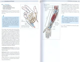 32                                                                                                                                         33


. C7 "Shenmen"                                                          Músculo bíceps          Ação na MTC: Quando estiver utilizando o
     "Porta da Mente"                                                   braquial-               método de sedação: esfria o Fogo do Cora-
     ("Portal Espiritual")                                              Músculo braquial        ção e o Calor do Coração; elimina a estag-
     Ponto Yuan (Ponto Fonte)                                            Epicôndilo             nação de Qi, Sangue e Muco no Meridiano
     Ponto de Sedação                                                    medial do              do Coração, acalma a Mente (Shen).
                                                                         úmero                  Quando estiver utilizando   o método de to-
Localização: Na prega de flexão do punho,
radial ao tendão do músculo flexor ulnar                                                        nificação: nutre o Sangue do Coração, o Qi
do carpo.                                                                                       eoYin.




     .I A pregade flexão necessária para                                                          !   Considerar estimulação; sedar o
 sua localização está situada entre o rá-                                                        Ponto C 7 apenas no caso de síndro.
 dio e a ulna de um lado e nos ossos do         Osso                                             mes de Excesso confirmadas; verificar a
 punho no outro lado. Esta região está          pisiforme                                        ponta vermelha da língua (por exemplo,
 claramente marcada na direção ulnar                                                             Calor do Coração)!
                                                            C7
 pelo osso pisifonne. Portanto, utiliza-se                  C5
 a prega de flexão do PUnho proximal ao
                                                Tendãodo músculo                                C 7 + PC 7: Condições   nervosas de ansie-
 osso pisiforme.                                                                                dade e tensão.
                                                flexor ulnar do carpo

De acordo com muitas descrições na lite-                                                   C7
ratura alemã, uma segunda possibilidade
de agulhamento está localizada no aspecto
ulnar. Aqui, a direção da inserção é para-
lela à prega de flexão do punho, isto é, em
um ângulo de 90° em relação ao método de
agulhamento descrito primeiro. A ponta da
agulha situa-se dorsal ao tendão do múscu-
lo flexor ulnar do carpo. O Ponto C 7 está
localizado profundamente,     onde as pontas
das duas agulhas se encontrariam se fossem
provenientes das direções volar e ulnar. En-
tretanto' esta direção de agulhamento não é
conhecida na literatura chinesa.


Profundidade    da inserção: 0,3 a 0,5 cun,
perpendicularmente,     oriunda da direção
volar ou ulnar.

Indicação: Insônia, crises de ansiedade, dis-
função circulatória, sintomas de abstinência
durante terapia para dependência química,
hiperatividade.
Kiinig e Wancura: Combinado ao Ponto BP
6, é a base para o tratamento dos transtor-
nos psicossomáticos.
 