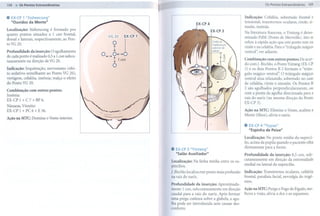 104


.   EX-CP 1 "Sishencong"
    "Ouvidos da Mente"
                                                                                                                       Indicação: Cefaléia, sobretudo frontal e
                                                                                                                       tensional, transtornos oculares, rinite, si-
                                                                                                                       nusite, insônia.
Localização: Sishencong é formado por
                                                                                                                       Na literatura francesa, o Yintang é deno-
quatro pontos situados a 1 cun frontal,             VG 20      EX-CP1                                                  minado PdM (Ponto de Merveille). Isto se
dorsal e laterais, respectivamente, ao Pon-
to VG 20.                                          +
                                                   I.
                                                        O
                                                        A
                                                                                                                       refere à rápida ação que este ponto tem na
                                                   t.    :                                                             rinite e na cefaléia. Para o "triângulo mágico
                                                   i     ...
Profundidade da inserção: O agulhamento
de cada ponto é realizado 0,5 a 1 cun subcu-
                                                 O~OH.
                                                  O«...~ A
                                                               1                                                       ventral'; ver adiante.

taneamente na direção de VG 20.                          ~ 1 cun                                                       Combinação com outros pontos: De acor-
                                                        O                                                              do com!. Bischko, o Ponto Yintang (EX-CP
Indicação: Inquietação,   nervosismo (efei-                                                                            3) e os dois Pontos B 2 formam o "triân-
to sedativo semelhante    ao Ponto VG 20),                                                                             gulo mágico ventral". O triângulo mágico
vertigem, cefaléia, insônia;   realça o efeito                                                                         ventral atua relaxando, sobretudo no caso
do Ppnto VG 20.                                                                                                        de cefaléia, rinite e sinusite. Os Pontos B
                                                                                                                       2 são agulhados perpendicularmente,   ou
Combinação com outros pontos:
Insônia:                                                                                                               com a ponta da agulha direcionada para a
EX-CP 1 + C 7 + BP 6.                                                                                                  raiz do nariz (na mesma direção do Ponto
                                                                                                                       EX-CP 3).
Náuseas, Vômito:
EX-CP 1 + PC 6 + E 36.                                                                                                 Ação na MTC: Elimina o Vento, acalma a
                                                                                                                       Mente (Shen), alivia o nariz.
Ação na MTC: Domina o Vento interior.

                                                                                                                       .   EX-CP 4 "Yuyao"
                                                                                                                           "Espinha de Peixe"
                                                                                                                       Localização: No ponto médio do supercí-
                                                                                                                       lio, acima da pupila quando o paciente olha
                                                                        .   EX-CP "Yintang"
                                                                                  3
                                                                            "Salão Auxiliador"
                                                                                                                       diretamente para a frente.
                                                                                                                       Profundidade    da inserção: 0,5 cun, sub-
                                                                        Localização:   Na linha média entre os su-     cutaneamente em direção da extremidade
                                                                        percílios.                                     medial ou lateral do supercílio.

                                                                        J. Bischko localiza este ponto mais profundo   Indicação: Transtornos oculares, cefaléia
                                                                        na raiz do nariz.                              frontal, paralisia facial, nevralgia do trigê-
                                                                                                                       meo.
                                                                        Profundidade da inserção: Aproximada-
                                                                        mente 1 cun, subcutaneamente em direção Ação na MTC: Purga o Fogo do Fígado, me-
                                                                        caudal para a raiz do nariz. Após formar lhora a visão, alivia a dor e os espasmos.
                                                                        uma prega cutânea sobre a glabela, a agu-
                                                                        lha pode ser introduzida sem causar des-
                                                                        conforto.
 