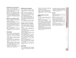 Fisiología sexual y de Ia reproducción
Austin, C.R., R.V. Short: Human Sexuality. Cam-
bridge University Press, London 1980
Haeberle, E.J.: Die Sexualitat des Menschen.
Handbuch und Atlas. 2.AuH., Nikol Verlagsge-
sellschaft, Hamburg (1999).
Knobil, E., J.D. Neill: The Physiology of Repro-
duction, vol. I + II. 2nd
ed.,Raven, New York 1994
Masters, W.H., V.E. Johnson, Kolodny, R.C.: Liebe
und Sexualitat. Ullstein TB-VIg., Berlin (1993)
Yen, S. S. C., R.B. Jaffe: Reproductive Endocrinolo-
gy: Physiology, Pathophysiology, and Clinical
Management, 2nd
ed. Saunders, Philadelphia
1999
Sistema nervioso, músculo y sentidos
Birbaumer, N., Schmidt, RJF.: Biologische Psycho-
logie, 4th
ed., Springer Verlag, Berlin-Heidel-
berg-New York (1999)
Delcomyn, K: Foundations of Neurobiology, W.H.
Freeman Co, New York (1998)
Dudel, J., Menzel, R., Schmidt, R.F.: Neurowissen-
schaft - Vom Molekül zur Kognition - Springer
Verlag, Berlin-Heidelberg-New York (1996)
Kandel, E.R., Schwartz, J.H.Jessell, T.M (eds) Prin-
ciples of Neural Science, 3rd
ed. Elsevier, New
York(1991)
Smith, C.U.M.: Biology of Sensory Systems. John
Wiley, Chichester (2000)
Zenner, H.P., Zrenner, E. (Hrsg.): Physiologie der
Sinne. Spektrum Akademischer Verlag, Heidel-
berg (1994)
Fisiopatologia
Bennett, J. C, Plum, F.: Cecil Textbook of Medicine,
20th ed. Saunders Comp., Philadelphia (1996)
Corran, R., Kumar, V, Robbins, S. L: Pathologic Ba-
sis of Disease, 5 th ed. Saunders, Philadelphia
(1994)
Folsch, UR., Kochsiek, K., Schmidt, R.F.: Pathophy-
siologie. Springer Verlag, Berlin-Heidelberg-
New York (2000)
McCance, K.L Huether, S. E.: Pathophysiology, The
Biologic Basis for Disease in Adults and Chil-
dren, 2nd ed. Mosby-Year Book, Inc., St. Louis
(1994)
McPhee, S.J., Lingappa, V.R., Ganong, W.F., Lange
J.D.: Pathophysiology of Disease, An Introduc-
tion to Clinical Medicine, 2nd
ed. Appleton &
Unge, Stamford, Connecticut, 1997
Siegenthaler, W.: Klinische Pathophysiologie,
7. Aufl., Thieme, Stuttgart (1994)
Silbernagl, S., Lang, F.: Taschenatlas der Patho-
physiologie, Thieme, Stuttgart (1998)
Patobioquímica y bioquímica
Karlson, P., Doenecke, D., Koolman, J.: Kurzes
Lehrbuch der Biochemie fur Mediziner und Na-
turwisenschaftler, 14. Aufl. Thieme, Stuttgart
(1994)
Koolman, J., Rohm, K.-H.: Taschenatlas der Bio-
chemie, 2. Aufl., Thieme, Stuttgart (1998)
Lehninger, A.L., Nelson D.L, Cox, M.M.: Prinzipien
der Biochemie, 2. Aufl. Spektrum Akademi-
scher Verlag Heidelberg (1994)
Loffler, G., Petrides, P.E.: Biochemie und Pathobio-
chemie, 6. Aufl., Springer, Berlin (1999)
Scriver, C, Beaudet, A.L, Sly, W., Valle, D. (eds.)
The Metabolic and Molecular Basis of Inherited
Disease, 7th ed. Vol. I-III, McGraw-Hill, Inc.,
New York (1995)
Stryer, L.: Biochemie, 4. Aufl., Spektrum Akademi-
scher Verlag, Heidelberg, Berlin, Oxford (1996).
Patología, anatomía e histología
Boecker W., Denk H., Heinz P. U: Pathologie,
Urban S Schwarzenberg, München (1997)
Cotran, R., Kumar, V,, Robbins, S. L: Pathologie Ba-
sis of Disease, 5th ed. Saunders, Philadelphia
(1994)
Drenckhahn, D., Zenker, W.: Benninghoff Anato-
mie, Bd. 1 und 2,15. Aufl. Urban & Schwarzen-
berg, München (1994)
Frick, H., Leonhardt, H., Starck, D.: Taschenlehr-
buch der gesamten Anatomie 2 Bde., 4. Aufl.,
Stuttgart, Thieme (1992)
Kiihnel, W.: Taschenatlas der Zytologie, Histolo-
gie und mikroskopischen Anatomie, 10. Aufl.,
Thieme, Stuttgart (1999)
Platzer, W., Leonhardt, H., Kahle, W.: Taschenatlas
der Anatomie fur Studium und Praxis, 3
Bde. 7. Aufl., Thieme, Stuttgart (1999/2000)
Riede, U-N., Schaefer, H.-E. (Hrsg.): Allgemeine
und spezielle Pathologie, 4. Aufl., Thieme,
Stuttgart (1999)
Riede, U-N.: Taschenatlas der allgemeinen Patho-
logie, Thieme, Stuttgart (1998)
Schiebler, T.H., Schmidt, W., Zilles, K.: Anatomie,
8. Aufl., Springer Verlag, Berlin-Heidelberg-
New York (1999)
Stevens, A., Lowe, J. (bearb. v. Tiedemann, K.): His-
tologie des Menschen, 2. Aufl., Thieme, Stutt-
gart (1997)
Farmacología
Forth, W., D. Henschler, W. Rummel: Allgemeine
und spezielle Pharmakologie und Toxikolo-
gieJ.Aufl. Urban & Schwarzenberg, München
(1996)
Goodman, LS., Cilman, A. (eds.): The Pharmaco-
logiccal Basis of Therapeutics, 9th ed., Mc-
Graw-Hill, New York (1996)
Lüllmann, H., Mohr, K.: Pharmakologie und Toxi-
kologie, 14. Aufi., Thieme, Stuttgart (1999)
Lüllmann, H., Mohr. K., Ziegler, A.: Taschenatlas
der Pharmakologie, 3. Aufl., Thieme, Stuttgart
(1996)
Tablas científicas y términos
médicos
Bunjes, W.E.: Medical and Pharmaceutical Dictio-
nary, Englisch-German, 4th ed. Thieme, Stutt-
gart 1985
Pschyrembel, Klinisches Worterbuch, 257. Aufl.,
Walter de Gruyter, Berlin (1994)
Smith, A.D., Datta, S. P., Howard Smith, G., Camp-
bell, P.N., Bentley, R., McKenzie, HA.: Oxford
Dictionary of Biochemistry and Molecular Bi-
ology, Oxford University Press, Oxford (1997)
Wissenschaftliche Tabellen Geigy, Einheiten im
MeKwesen, Kb'rperflussigkeiten, Organe, Ener-
giehaushalt, Ernahrung, Teilband Korperflus-
sigkeiten, S.Aufl. Ciba-Geigy AG, Basel (1977),
2.Nachdruck(1985)
Wissenschaftliche Tabellen Geigy, Somatometrie,
Biochemie, Teilband Somatometrie und Bio-
chemie, S.Aufl. Ciba-Geigy AG, Basel (1982),
2.Nachdruck{1985)
Wissenschaftliche Tabellen Geigy, Physikalische
Chemie, BIut, Humangenetik, Stoffwechsel von
Xenobiotika, Teilband Hamatologie und Hu-
mangenetik, S.Aufl. Ciba-Geigy AG, Basel
(1979),4.Nachdruck(1985)
Revistas
Annual Review of Physiology, Annual Review Inc.
Palo Alto, California/USA
Nature Medicine, Nature America Inc., New York/
USA
Nature, Macmillan Magazines, London/UK
NIPS (News in Physiological Sciences), Ed.:
Schultz, S. G., Houston, Texas/USA
Physiological Reviews, The American Physiologi-
cal Society, Bethesda, Maryland/USA
Reviews of Physiology, Biochemistry and Phar-
macology, Springer Verlag, Berlin-Heidelberg-
New York
Science, American Association for the Advance-
ment of Science, New York/USA
Spektrum der Wissenschaft, Spektrum der Wis-
senschaft Verlagsges. mhH, Heidelberg
 