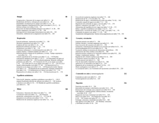 Sangre 88
Composición y funciones de la sangre (con tabla 4.1) ... 88
Metabolismo del hierro, eritropoyesis (con tabla 4.2) ... 90
Propiedades circulatorias de la sangre (con tabla 4.3, A) ... 92
Plasma sanguíneo, distribución de los iones (con tabla 4.3, B, C) ... 92
Defensa inmune (con tablas 4.4-6) ... 94
Reacciones de hipersensibilidad (alergias) (con tabla 4.7, A, B) ... 100
Grupos sanguíneos (con tabla 4.7, C, D) ... 100
Interrupción de la hemorragia (hemostasia) (con tabla 4.8) ... 102
Fibrinólisis, inhibición de la coagulación (con tabla 4.9) ... 104
Respiración 106
Función pulmonar, respiración (con tabla 5.1) ... 106
Mecánica respiratoria (con tabla 5.2) ... 108
Limpieza del aire (con tabla 5.3, A) ... 110
Respiración artificial (con tabla 5.3, A) ... 110
Neumotorax (con tabla 5.3, B) ... 110
Volúmenes pulmonares y su determinación (con tabla 5.4) ... 112
Espacio muerto y volumen residual (con tabla 5.5) ... 114
Relación presión-volumen de los pulmones y el tórax. Trabajo respiratorio
(con tabla 5.6) ... 116
Tensión superficial de los alvéolos (con tabla 5.7, A) ... 118 Pruebas
respiratorias dinámicas (con tabla 5.7, B, C) ... 118 Intercambio de gases en
el pulmón (con tabla 5.8) ... 120 Circulación pulmonar. Relación ventilación-
perfusión (con tabla 5.9) ... 122 Transporte de CO2 en la sangre (con tabla
5.10) ... 124 Unión del CO2 en la sangre (con tabla 5.11, A) ... 126 CO2 en el
líquido cefalorraquídeo (con tabla 5.11, B) ... 126 Saturación de O2 y
transporte en la sangre (con tabla 5.12) ... 128 Respiración tisular, hipoxia
(con tabla 5.13) ... 130 Regulación de la respiración, estímulos respiratorios
(con tabla 5.14) ... 132 Respiración en el buceo (con tabla 5.15) ... 134
Respiración en la altura (con tabla 5.16) ... 136 Intoxicación por O2 ... 136
Equilibrio acidobásico 138
6
Valor de pH, lampones, equilibrio acidobásico (con tabla 6.1) ... 138 El
tampón bicarbonato-dióxido de carbono (con tabla 6.2) ... 140 Acidosis
y alcalosis (con tablas 6.3-4) ... 142 Medida del equilibrio acidobásico
¡con tabla 6.5) ... 146
Riñon 148
7
Estructura y funciones del riñon (con tabla 7.1) ... 148
Circulación renal (con tabla 7.2) ... 150 Filtración
glomerular, aclaramiento (con tabla 7.3) ... 152 Vías de
transporte en la nefrona (con tablas 7.4-5) ... 154
Reabsorción de sustancias orgánicas (con tabla 7.6) ... 158
Excreción de sustancias orgánicas (con tabla 7.7) ... 160
Reabsorción de Na+
y CI (con tabla 7.8) ... 162
Reabsorción de agua y concentración de orina (con tablas 7.9-10) ... 164
Contenido corporal de agua (con tabla 7.11) ... 168
Regulación del contenido en agua y sal (con tabla 7.12) ... 170
Diuresis y diuréticos (con tabla 7.13, A) ... 172
Alteraciones del equilibrio de sal y agua (con tabla 7.13, B) ... 172
Riñon y equilibrio acidobásico (con tablas 7.14-15) ... 174
Reabsorción y excreción de fosfato, Ca2
* y Mg2+
(con tabla 7.16) ... 178
Contenido en potasio (con tablas 7.17-18) ... 180
Acoplamiento tubuloglomerular. Sistema renina-angiotensina (con tabla 7.19) ... 184
Corazón y circulación 186
Esquema general (con tabla 8.1) ... 186
Sistema vascular y corriente sanguínea (con tabla 8.2) ... 188
Fases de acción del corazón (con tabla 8.3) ... 190
Formación y transmisión del estímulo en el corazón (con tablas 8.4-5) ... 192
Electrocardiograma (ECG) (con tablas 8.6-7) ... 196
Excitación cardíaca en presencia de alteraciones electrolíticas ... 198
Alteraciones del ritmo cardíaco (con tabla 8.8) ... 200
Relación presión-volumen en el ventrículo cardíaco (con tabla 8.9) ... 202
Trabajo y rendimiento cardíaco ... 202
Regulación del volumen sistólico (con tabla 8.10, A) ... 204
Circulación venosa (con tabla 8.10, B) ... 204
Presión arterial (con tabla 8.11) ... 206
Vías de intercambio endotelial (con tabla 8.12) ... 208
Aporte de O2 al miocardio (con tabla 8.13) ... 210
Regulación de la circulación (con tablas 8.14-16) ... 212
Shock cardiogénico (con tabla 8.17) ... 218
La circulación antes y en el momento del nacimiento (con tabla 8.18) ... 220
Contenido en calor y termorregulación 222
Contenido en calor (con tabla 9.1) ... 222
Termorregulación (con tabla 9.2) ... 224
Digestión 226
Nutrición (con tabla 10.1) ... 226
Intercambio de energía y calorimetría (con tabla 10.2) ... 228
Homeostasis de la energía, peso corporal (con tabla 10.3) ... 230
Tubo digestivo: esquema general, defensa inmune, circulación
(con tabla 10.4) ...232
Integración nerviosa y hormonal (con tabla 10.5) ... 234
Saliva (con tabla 10.6) ...236 Deglución (con tabla 10.7,
A, B) ... 238 Vómito (con tabla 10.7, C) ... 238
Estómago: estructura y motilidad (con tabla 10.8) ... 240
Jugo gástrico (con tabla 10.9) ... 242 Duodeno: estructura
y motilidad (con tabla 10.10) ... 244
 