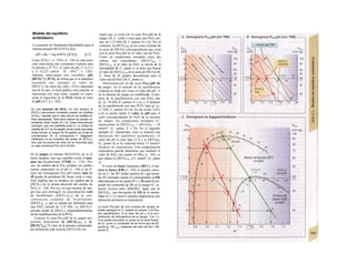 Medida del equilibrio
acidobásico
La ecuación de Henderson-Hasselbalch para el
sistema tampon HCO3VCO2 dice:
pH = pKa + log ([HC03-]/[C02]). [6.5]
Como [CO2] = α · PcO2 (v. 126) en esta ecua-
ción intervienen dos constantes (valores para
el plasma a 37 0
C), el valor de pKa (= 6,1) y
a (= 0,225 mmol · H · kPa'1
; v. 126).
Además intervienen tres variables, pH,
[HCO3"] y PCO2, de forma que si se mantiene
constante por ejemplo el valor de
[HCO3"], las otras dos (pH y PcO2) dependen
una de la otra. A nivel gráfico esta relación se
representa con una recta, cuando se repre-
senta el logaritmo de Ia PcO2 frente al valor
de pH (A-C y v. 382).
En una solución de HCO3- sin otro tampon Ia
[HCO3-] permanece constante cuando se modifica
Ia Pco2, mientras que el valor del pH se modifica (A,
línea atravesada). Para otros valores se pueden re-
presentar otras rectas (A y B, líneas discontinuas
naranjas), que son paralelas entre sí. La unidad de
medida de A-C se ha elegido de tal modo que estas
rectas forman un ángulo de 45 grados con el eje de
coordenadas. En el nomograma C (Siggaard-
Andersen) no se muestran las rectas de [HCO3-],
sino sólo los puntos de corte con Ia horizontal para
un valor normal de PcO2 de 5,33 kPa.
En la sangre el sistema HCO3VCO2 no es el
único tampón, sino que también existe el tam-
pon no bicarbonato (TNB) (v. 138). Por
eso, un cambio en la Pco2 produce un cambio
menos importante en el pH (v. 144) y las lí-
neas del nomograma Pco2/pH tienen más de
45 grados de pendiente (B, líneas verde y roja).
Esto implica que se produce un cambio en la
[HCO3-] en la misma dirección del cambio de
PcO2 (v. 144). Por eso, en una muestra de san-
gre hay que distinguir la concentración real
de bicarbonato ([HCO3-]rea|) de la con-
centración estándar de bicarbonato
([HCO3-],,,.,), que se calcula por definición para
una PcO2 normal de 5,33 kPa. La [HCO3-]^
permite medir la [HCO3-] independientemente
de las modificaciones de la PCO2.
Conocer la recta Pco2/pH de la sangre nos
permite determinar la [HCO3-]esl y la
[HCO3"]rea|. El valor de la primera corresponde
por definición a la recta de [HCO3I (B, na-
ranja) que se corta con la recta Pco2/pH de la
sangre (B, C, verde o rojo) para una PcO2 nor-
ma/ de 5,33 kPa (B, C puntos D o d). Por el
contrario, la [HCO3-]rKj se lee como el punto de
la recta de [HCO3I correspondiente que corta
con la recta Pco2/pH en el valor real de PcO2.
Como en condiciones normales estos dos
valores son coincidentes: [HCO3"]real =
[HCO31est, si el valor de PcO2 se desvía de la
normalidad (B, C1 punto c) se tiene que buscar
el valor de [HCO3-]real en la recta de [HCO3I (B,
C, línea de 45 grados discontinua) para el
valor real de PcO2 (B, C, punto c).
Determinación de la recta Pco2/pH de
la sangre. En el método de Ia equilibration
(Astrup) se mide tres veces el valor del pH: 1)
en la muestra de sangre no modificada; 2) des-
pués de la equilibración con una PcO2 alta
(p. ej., 10 kPa, C, puntos A o a); y 3) después
de la equilibración con una PCO2 baja (p. ej.,
2,7 kPa, C, puntos B o b). En las rectas A-B o
α-fa se puede medir el valor de pH para el
valor correspondiente de PcO2 de la muestra
de sangre. En condiciones normales (C,
mayúsculas) la [HCO31real = [HCO3I85, = 24
mmol/1 (C, punto, E y D). En el segundo
ejemplo (C, minúsculas, rojo) se muestra una
alteración del equilibrio acidobásico: el
valor del pH es muy bajo (7,2) y la [HCO3I65,
(C, punto d) se ha reducido hasta 13 mmol/1
(acidosis no respiratoria). Una compensación
respiratoria parcial determina que también el
valor de PcO2 sea menor (4 kPa) (v. 142), lo
que reduce la [HCO31rea, a l l mmol/1 (C, punto
e).
El total de bases lampones (BT) y el ex-
ceso de bases (EB) (v. 142) se pueden calcu-
lar en C: las BT leídas (puntos G o g) menos
las BT normales (punto G) corresponden al EB
(directamente en los puntos F o /). El punto G de-
pende del contenido de Hb en la sangre (C, re-
lación inversa entre [Hb]/BT). Igual que la
[HCO3I65,, una desviación de EB de la norma-
lidad (O ± 2,5 mval/1) permite diagnosticar una
alteración primaria no respiratoria.
La recta Pco2/pH de una muestra de sangre se
puede averiguar en C, cuando se conoce 1) Ia Pco2
(sin equilibración), 2) el valor del pH y 3) Ia con-
centración de hemoglobina de Ia sangre. Con 1 y
2 se puede encontrar un punto en Ia recta busca-
da (C, punto c), localizado de tal forma que las BT
(punto g) - BTnorma, (depende del valor de Hb) = EB
(punto f).
 