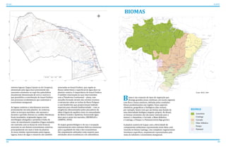18 19
ATLAS ICAPUÍ
BIOMAS
Amazônia
Caatinga
Cerrado
Mata Atlântica
Pampa
Pantanal
BIOMAS
sistema lagunar (lagoa Cajuais ou do Carapicu),
alimentado pela água doce proveniente das
nascentes existentes no sopé das paleofalésia
(localmente denominada de serra e morro) e
que possibilita a contribuição do lençol freático
nos processos ecodinâmicos que sustentam o
ecossistema manguezal.
As lagoas costeiras e interdunares ocorrem
praticamente em toda planície. As costeiras,
sobre os terraços marinhos, são sazonais e
durante o período chuvoso os cordões litorâneos
ficam inundados, originando lagoas com
morfologias alongadas e paralelas à linha de
costa. As interdunares (espelhos d’água azulados
em contraste com as dunas de areia branca)
associam-se aos demais ecossistemas costeiros,
principalmente aos mais à leste da planície.
As áreas úmidas representadas pelas lagoas,
laguna, banco de algas e estuários são também
associadas ao lençol freático, que regula os
fluxos subterrâneo e superficial de água doce na
planície costeira. A importância do lençol freático
é também relacionada às suas interconexões
com a Plataforma Continental − plana, com
assoalho formado através dos eventos erosivos
e estruturais sobre as rochas da Bacia Potiguar
e com biodetritos que proporcionam habitats
especiais para elevada biodiversidade − com as
surgências (denominados pelos pescadores de
olhos d’água) do aquífero entre as comunidades
de Retiro Grande e Quitérias, fornecendo água
doce para o peixe-boi marinho. (MEIRELES e
CAMPOS, 2010).
Os mapas geomorfológico e de uso e ocupação
representaram estes sistemas hídricos essenciais
para a qualidade de vida e dos ecossistemas.
São amplamente utilizados como suporte para
atividades sócio-econômicas e de subsistência.
Fonte: IBGE, 2005
Bioma é um conjunto de tipos de vegetação que
abrange grandes áreas contínuas, em escala regional,
com flora e fauna similares, definida pelas condições
físicas predominantes nas regiões. Esses aspectos
climáticos, geográficos e litológicos (das rochas),
por exemplo, fazem com que um bioma seja dotado de
uma diversidade biológica singular, própria. No Brasil,
os biomas existentes são (da maior extensão para a
menor): a Amazônia, o Cerrado, a Mata Atlântica,
a Caatinga, o Pampa e o Pantanal (www.ibge.gov.br).
A planície costeira de Icapuí, com a diversidade de
componentes ambientais representada neste Atlas, está
inserida no bioma Caatinga, com complexos vegetacionais
litorâneos específicos, amplamente representados pela
mata de tabuleiro e ecossistema manguezal.
 