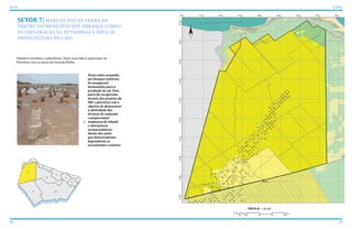 70 71
ATLAS ICAPUÍ
SETOR 7: MAPA DE USO DA TERRA NO
TRECHO DO MUNICÍPIO QUE ABRANGE CAMPO
DE EXPLORAÇÃO DA PETROBRAS E ÁREA DE
MONOCULTURA DO CAJU
Tabuleiro litorâneo e paleodunas. Setor associado à exploração da
Petrobras com os poços da Fazenda Belém.
Áreas antes ocupadas
por bosques arbóreos
de manguezal
desmatadas para a
produção de sal. Uma
parte foi recuperada
através dos projetos da
FBC e parceiros com o
objetivo de demonstrar
a efetividade das
técnicas de replantio
e proporcionar
mudanças de atitude
e alternativas
socioeconômicas
diante das ações
que historicamente
degradaram os
ecossistemas costeiros
 