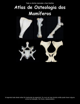 Todos os direitos reservados a Jean Jonathas
Atlas de Osteologia dos
Mamíferos
A legenda toda deste atlas foi traduzida do espanhol. Eu num sei isso direito então pode haver alguns
erros na tradução. Por favor, desconsidere
 