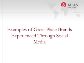 How Social Media can help you build a place brandIt is a new channel for people to discover, read, and share information about your community.  It can foster “many to many” dialogues about the most important issues and assets in your community. It can transform your board members, community advocates, and ordinary citizens into marketers (or critics)It facilitates relationships around information, issues, and assets in your community quickly, transparently, and flexibly.  