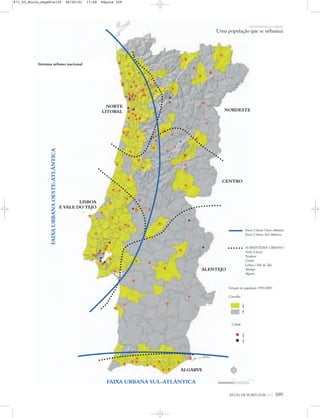 ALENTEJO
CENTRO
NORDESTE
FAIXA URBANA SUL-ATLÂNTICA
FAIXAURBANAOESTE-ATLÂNTICA
ALGARVE
LISBOA
E VALE DO TEJO
NORTE
LITORAL
Sistema urbano nacional
OS HOMENS E O MEIO
Uma população que se urbaniza
ATLAS DE PORTUGAL IGP 109
Variação da população 1991/2001:
Concelho
Faixa Urbana Oeste-Atlântica
Faixa Urbana Sul-Atlântica
SUBSISTEMA URBANO
Norte Litoral
Nordeste
Centro
Lisboa e Vale do Tejo
Alentejo
Algarve
Cidade
+
i
I–
+
i
I–
N
0 25 50 km
871_05_Miolo_Pags81a130 06/02/01 17:28 Página 109
 