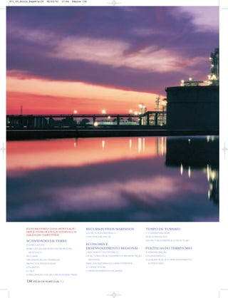 130 ATLAS DE PORTUGAL IGP
ECONOMIA PORTUGUESA: ARTICULAÇÃO
DIFÍCIL ENTRE MUDANÇAS INTERNAS E AS
EXIGÊNCIAS COMPETITIVAS
ACTIVIDADES DA TERRA
A AGRICULTURA
AGRICULTURA EM MODO DE PRODUÇÃO
BIOLÓGICO
PECUÁRIA
ORGANIZAÇÃO DO TRABALHO
PRODUTOS TRADICIONAIS
A FLORESTA
A CAÇA
A EXPLORAÇÃO DOS RECURSOS EXTRACTÍVEIS
RECURSOS VIVOS MARINHOS
UM SECTOR ESTRATÉGICO
O SECTOR DAS PESCAS
ECONOMIA E
DESENVOLVIMENTO REGIONAL
CRESCIMENTO ECONÓMICO
OS SECTORES DE ACTIVIDADE E A DIFERENCIAÇÃO
REGIONAL
MERCADO EXTERNO E COMPETITIVIDADE
A COESÃO SOCIAL
O DESENVOLVIMENTO HUMANO
TEMPO DE TURISMO
O TURISMO BALNEAR
NOVOS PRODUTOS
UM SECTOR ESTRATÉGICO DE FUTURO
POLÍTICAS DO TERRITÓRIO
A ADMINISTRAÇÃO
O PLANEAMENTO
A QUALIFICAÇÃO E O DESENVOLVIMENTO
SUSTENTÁVEL
871_05_Miolo_Pags81a130 06/02/01 17:46 Página 130
 