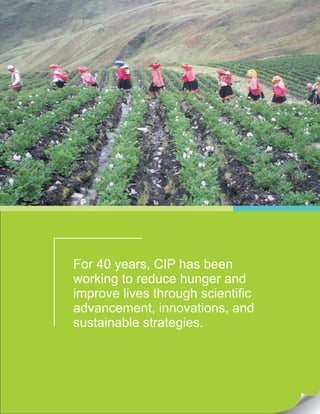 For 40 years, CIP has been
working to reduce hunger and
improve lives through scientific
advancement, innovations, and
sustainable strategies.
 