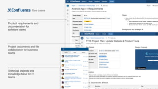 Product requirements and
documentation for
software teams
Project documents and ﬁle
collaboration for business
teams
Use cases
Technical projects and
knowledge base for IT
teams
 